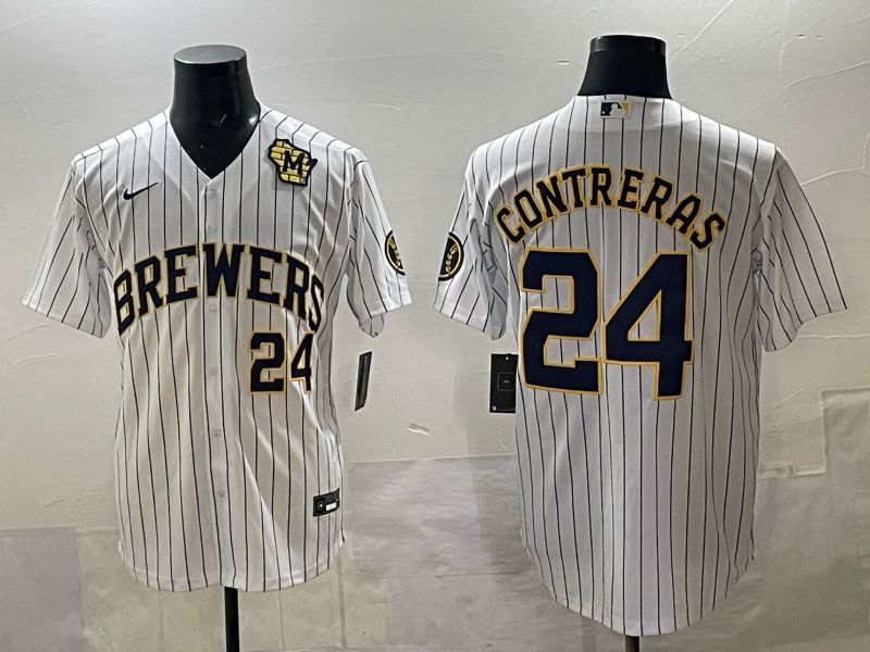 Men Nike Milwaukee Brewers #24 Contreras white MLB 2025 jersey 02->milwaukee brewers->MLB Jersey